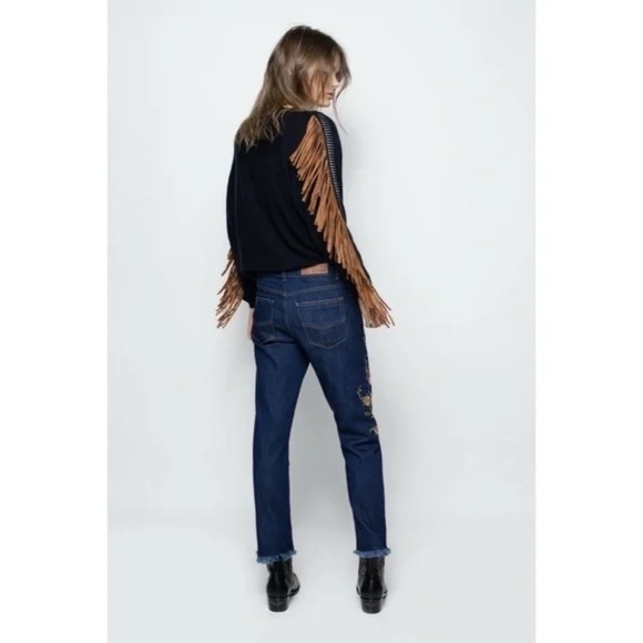 ZADIG & VOLTAIRE Deluxe Embroidered Skeleton Jeans Dia de Los Muertos Size 25 - Picture 8 of 16